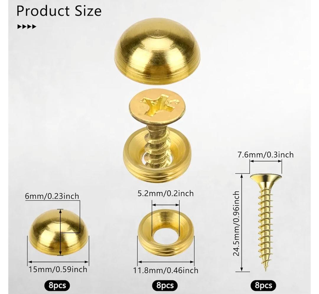 8Pcs Pure Brass Decorative Screws with Caps - Image 3